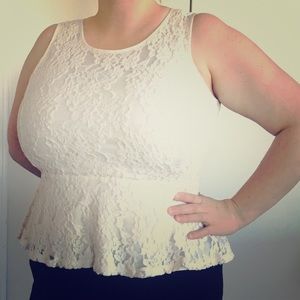 Lace peplum top ~ eggshell color